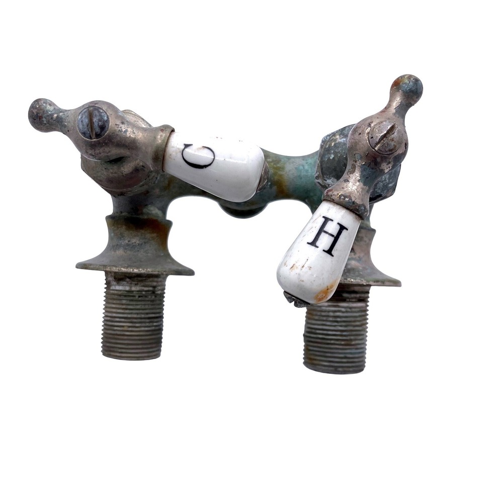 Vintage Brass Faucet Hot Cold Ceramic Handles Bathroom Kitchen Fixture‎ Chrome